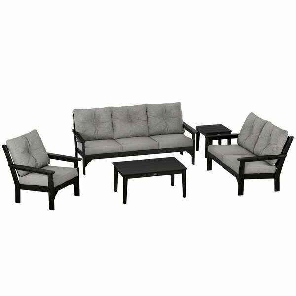 Polywood Vineyard Black / Grey Mist 5-Piece Deep Seating Patio Set with Settee 633PWS3B4590